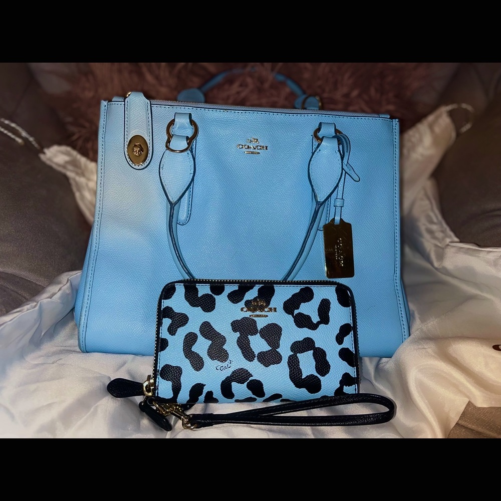 COACH Periwinkle Satchel with Matching Patterned Wristlet